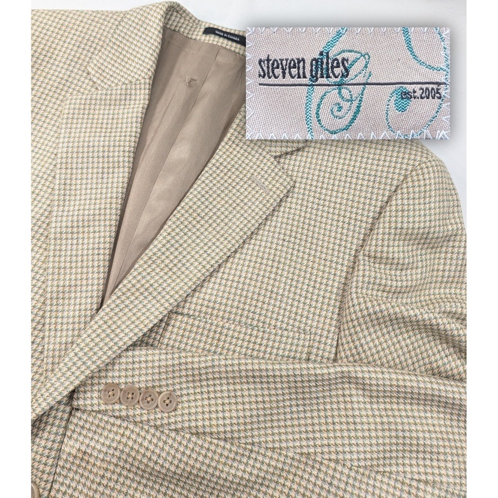 Samuelsohn Steven Giles Blazer Mens 42R Silk  Ivory Green Suit Jacket Sport Coat